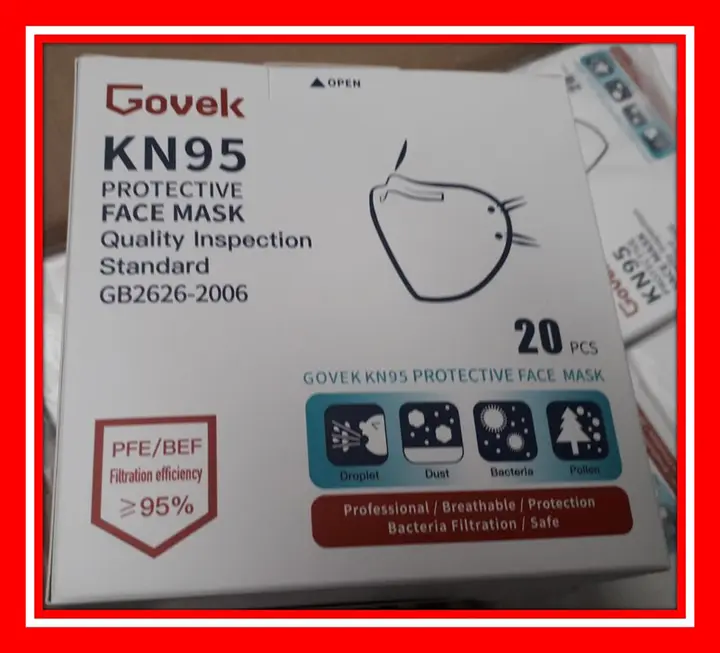 Foto aus der offiziellen Meldung: Govek KN95 Protective face mask / Respirator Partikelfiltermaske — Risiko: Gesundheitsrisiken/Sonstige
