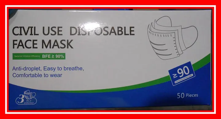 Foto aus der offiziellen Meldung: 3 PLY Civil use disposable face mask Partikelfiltermaske — Risiko: Gesundheitsrisiken/Sonstige