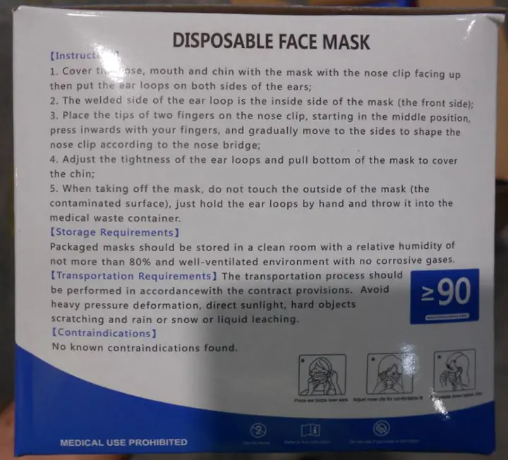 Foto aus der offiziellen Meldung: 3 PLY Civil use disposable face mask Partikelfiltermaske — Risiko: Gesundheitsrisiken/Sonstige