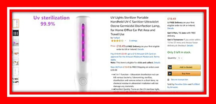 Foto dell’avviso ufficiale: Portable Ultraviolet Disinfection Rod Luce UV portatile — rischio: Rischio per la salute / altro