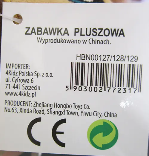 Foto aus der offiziellen Meldung: 4Kidz Zabawka pluszowa / Zgniotki maskotki Weiches Spielzeug — Risiko: Ersticken
