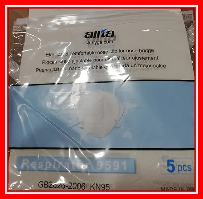 Foto do aviso oficial: Allta Respirator 9591 Máscara de filtro de partículas — risco: Risco para a saúde / outro