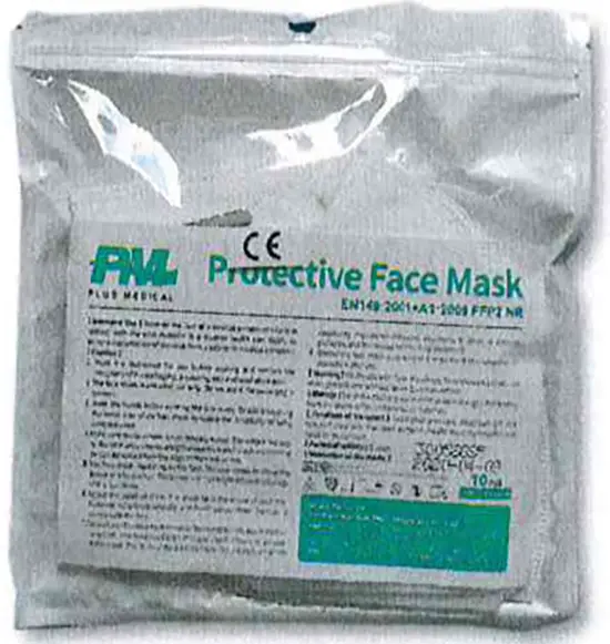 Foto uit de officiële melding: PM Plus Medical Protective Face Mask Het masker van het deeltjefilter — risico: Gezondheidsrisico/overige