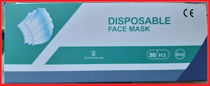Photo de l’avis officiel: Disposable face mask Masque de filtre à particules — risque: Risque sanitaire/autre (A12/01099/20)