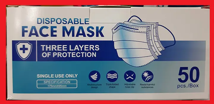 Photo de l’avis officiel: Disposable face mask Masque filtre à particules — risque: Risque sanitaire/autre (A12/01115/20)
