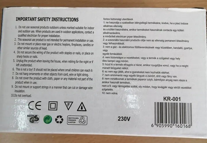 Photo from the official notice: 100 LED LIGHTS lighting chain — electric shock risk (A12/01131/20)