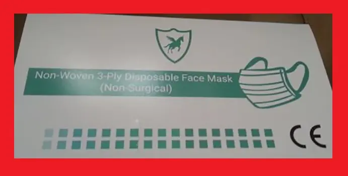 Photo from the official notice: Non-Woven 3 Ply Disposable Face Mask (Non Surgical) particle filter mask — health risk