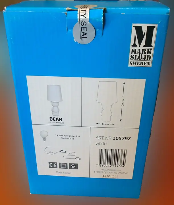 Photo de l’avis officiel: Markslojd Bear Lampe de table — risque: Choc électrique