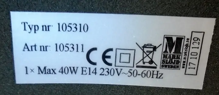Photo de l’avis officiel: Markslojd Helge Lampe de table — risque: Choc électrique