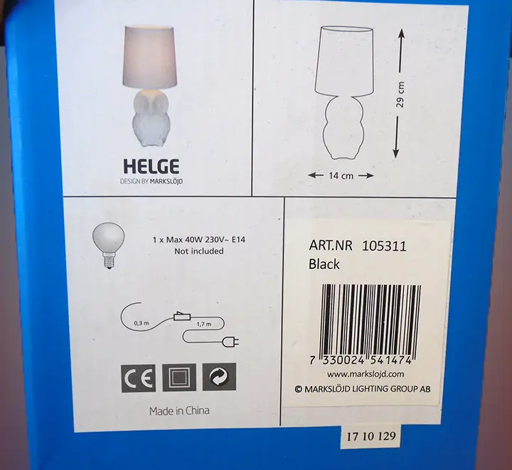Photo de l’avis officiel: Markslojd Helge Lampe de table — risque: Choc électrique