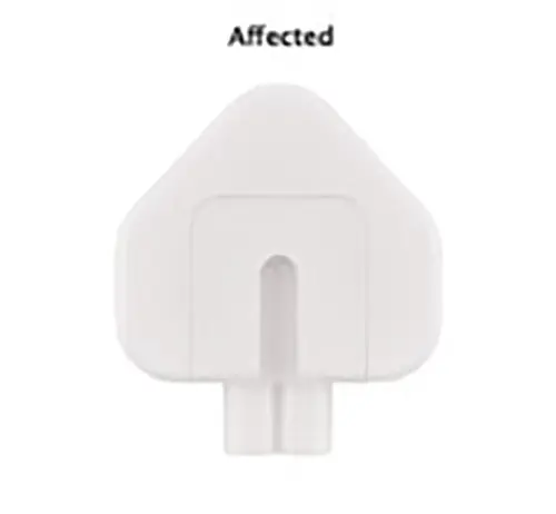 Foto aus der offiziellen Meldung: Apple Steckeradapter — Risiko: Elektrischer Schlag