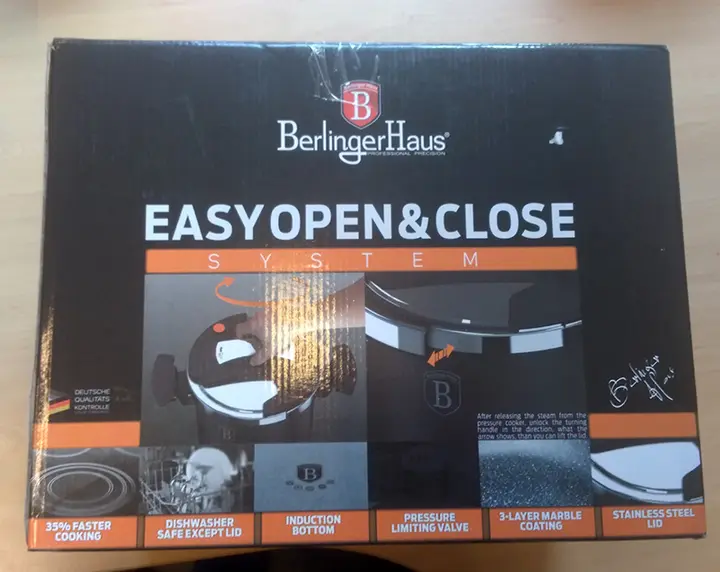 Foto dell’avviso ufficiale: Berlinger Haus Easy Open &amp; Close Autocuiseur — Cocotte minute — pentola a pressione — rischio: Ustioni & Lesioni