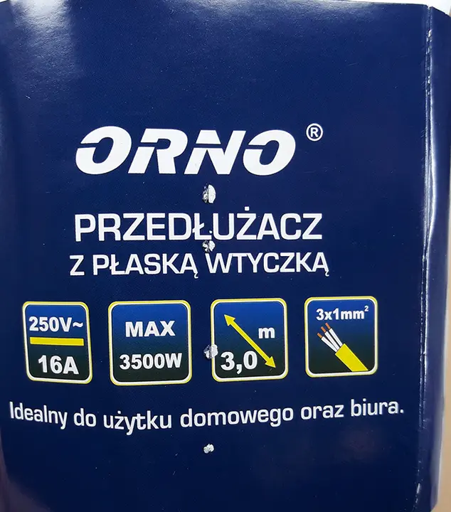 Foto dell’avviso ufficiale: ORNO Przedluzacz z plaska wtyczka Cavo di prolunga — rischio: Ustioni