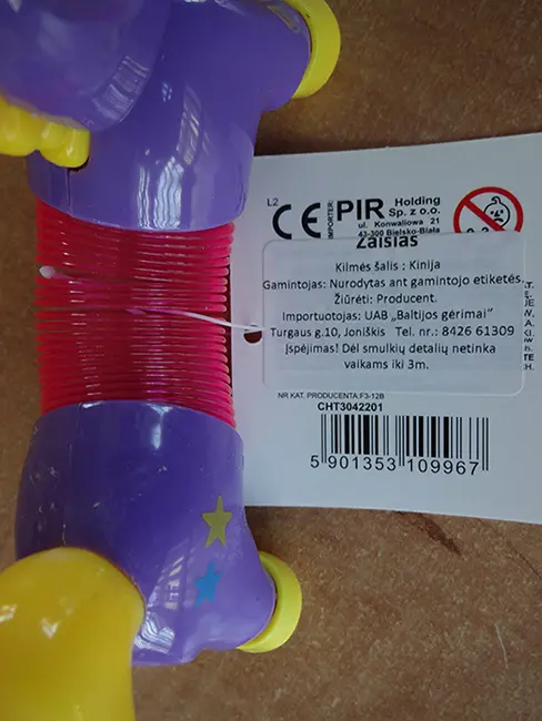 Photo from the official notice: Unicorn plastic toy — choking risk