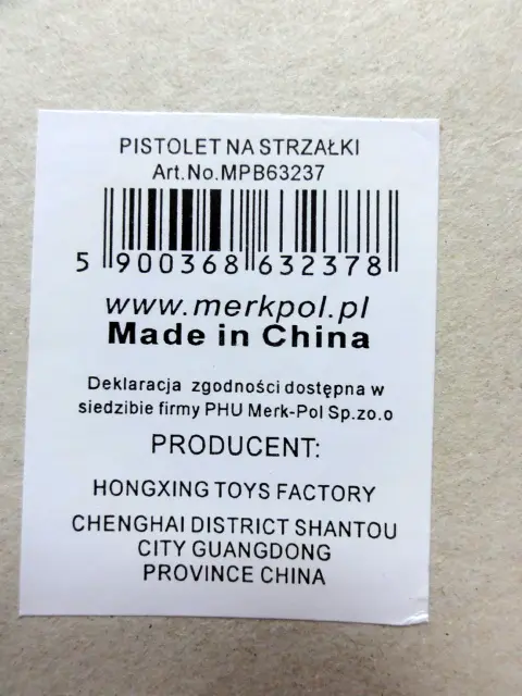 Foto uit de officiële melding: Happy Star Pistolet na strzalki Plastic speelgoedpistool — risico: Chemische risico's