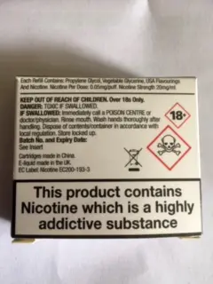 Photo from the official notice: Cart Co USA Cart Co nicotine containing liquid cartridges — chemical risk
