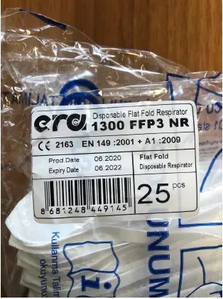 Foto aus der offiziellen Meldung: ERA MASKE - BASARAN Disposable Flat Fold Respirator Partikelfiltermaske — Risiko: Gesundheitsrisiken/Sonstige