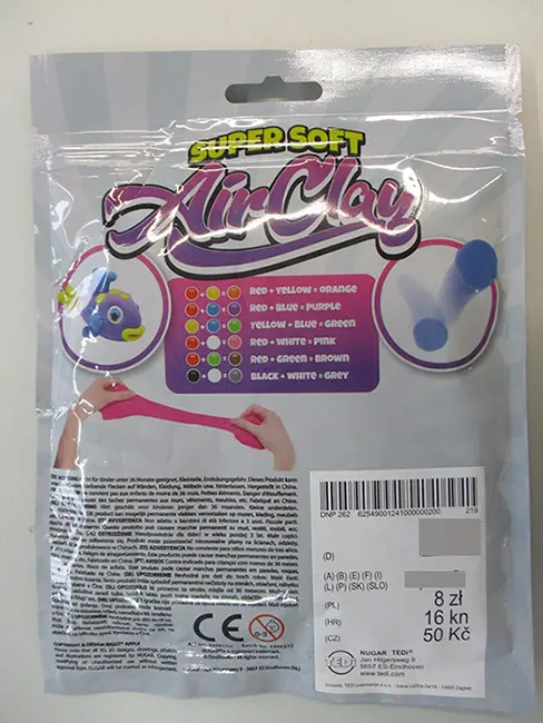 Photo de l’avis officiel: Nugar Super Soft Air Clay Modélisation Clay — risque: Risque chimique