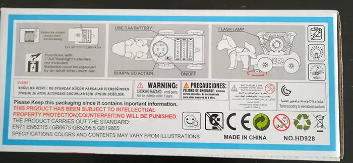 Photo from the official notice: Flash Carriage battery-operated toy — choking & cuts risk