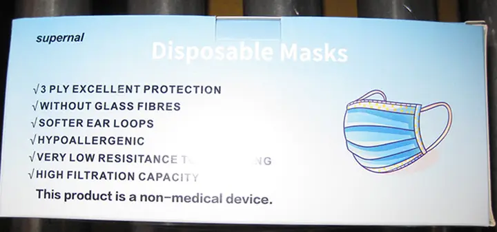 Foto aus der offiziellen Meldung: Supernal Disposable Masks Partikelfiltermaske — Risiko: Gesundheitsrisiken/Sonstige