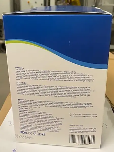 Foto aus der offiziellen Meldung: Disposable Respirator Mask KN95 - KF94 - FFP2 NR Partikelfiltermaske — Risiko: Gesundheitsrisiken/Sonstige
