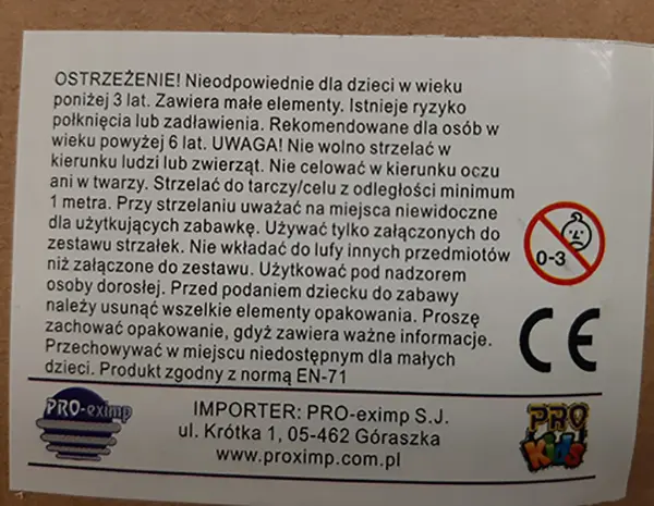 Foto aus der offiziellen Meldung: PRO - eximp, PRO KIDS Zestaw policyjny Spielzeug-Polizei-Set — Risiko: Chemikalie
