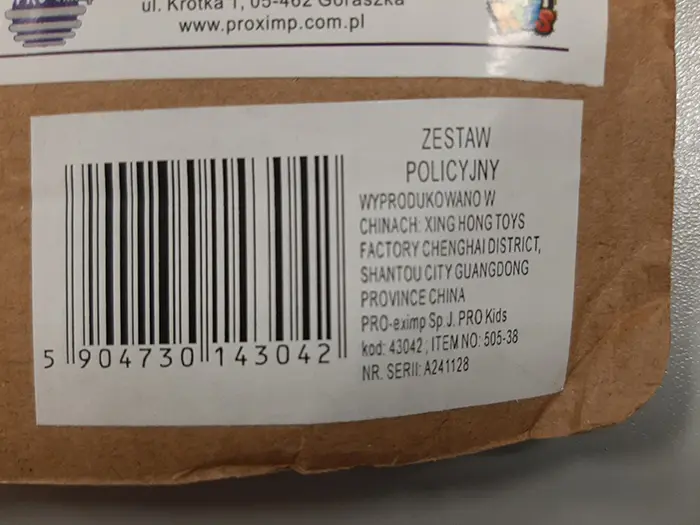 Foto aus der offiziellen Meldung: PRO - eximp, PRO KIDS Zestaw policyjny Spielzeug-Polizei-Set — Risiko: Chemikalie