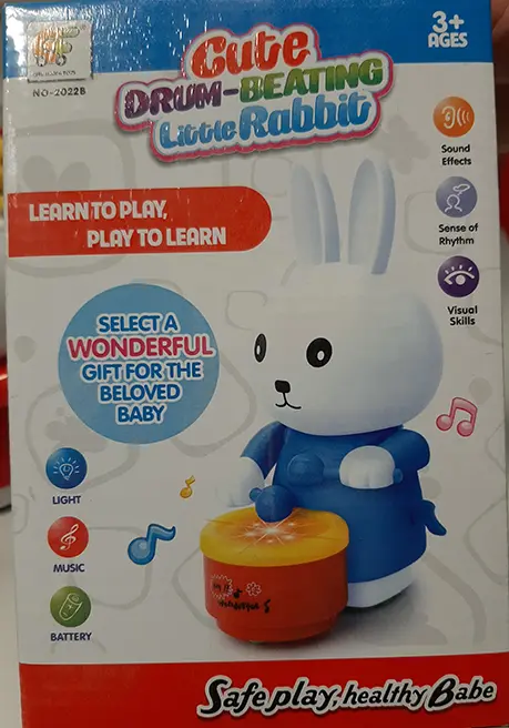 Photo from the official notice: Chuangya Toys Cute Drum-Beating Little Rabbit plastic wind-up toy — choking risk