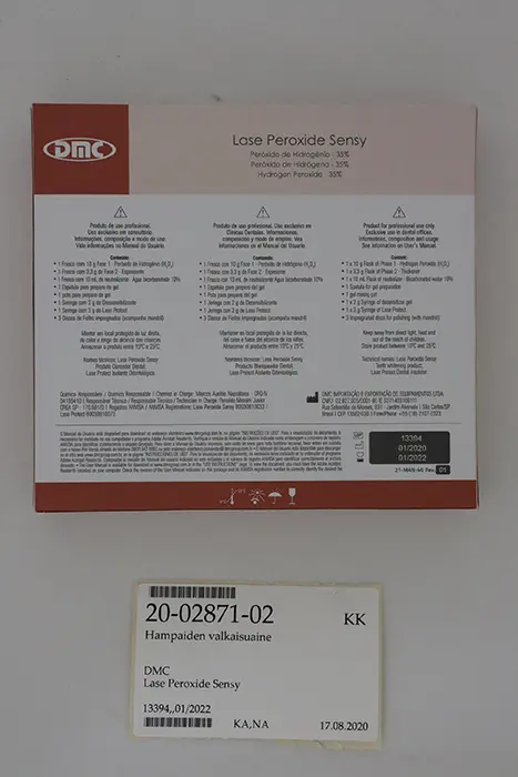 Foto do aviso oficial: DMC Lase Peroxide Sensy Produto de clareamento dos dentes — risco: Químico