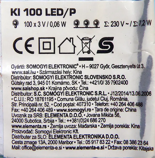 Foto do aviso oficial: Somogyi Elektronic LED LIGHT CHAIN Corrente de iluminação — risco: Choque elétrico