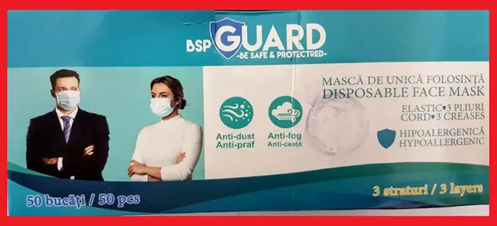 Photo de l’avis officiel: BSPGUARD Disposable face mask Masque filtre à particules — risque: Risque sanitaire/autre (INFO/00145/20)