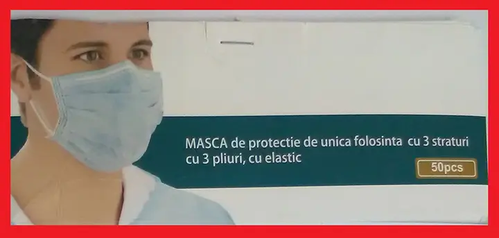 Photo from the official notice: Disposable protective mask with 3 layers with 3 folds, with elastic particle filter mask — health risk