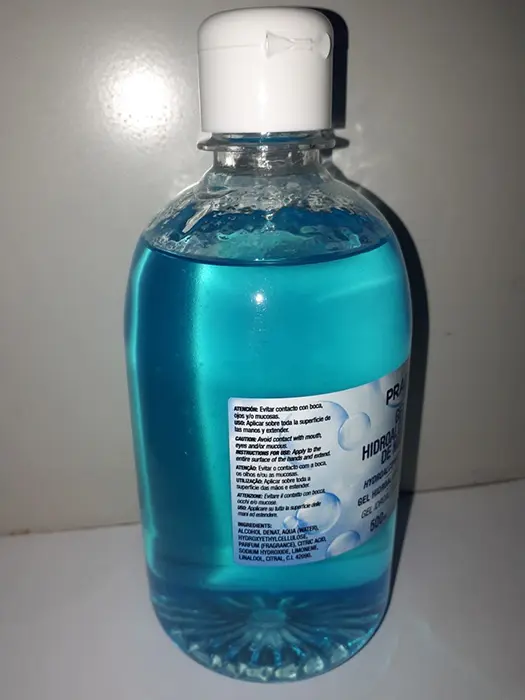 Foto aus der offiziellen Meldung: PRADY Gel hidroalcoholico de manos Handdesinfektionsmittel — Risiko: Verbrennungen & Feuer