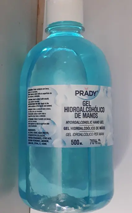 Foto aus der offiziellen Meldung: PRADY Gel hidroalcoholico de manos Handdesinfektionsmittel — Risiko: Verbrennungen & Feuer