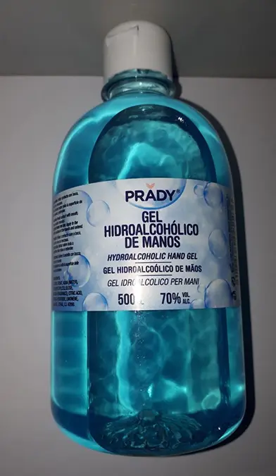 Foto aus der offiziellen Meldung: PRADY Gel hidroalcoholico de manos Handdesinfektionsmittel — Risiko: Verbrennungen & Feuer