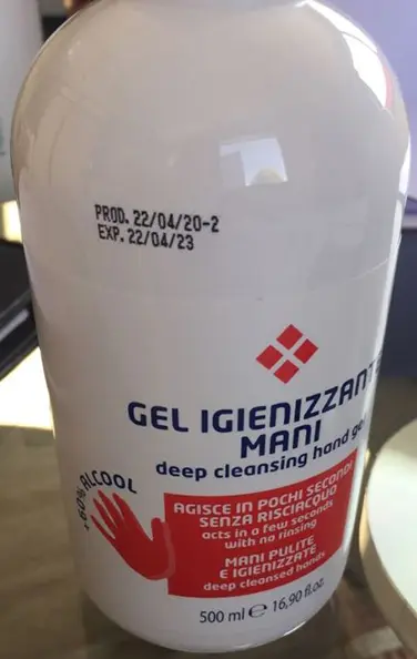 Photo from the official notice: PARISIENNE GEL IGENIZZANTE MANI - deep cleansing hand gel hand disinfectant — burns risk