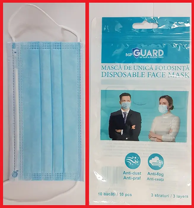 Photo de l’avis officiel: BSPGUARD Disposable face mask Masque filtre à particules — risque: Risque sanitaire/autre (INFO/00165/20)