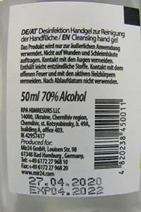 Foto aus der offiziellen Meldung: MIR 24 Desinfektion Handgel (50 ml) Handdesinfektionsmittel — Risiko: Chemikalie