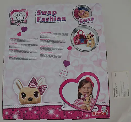 Foto uit de officiële melding: Simba Swap Fashion, Chi Chi Love Pluche speelgoed met pailletten — risico: Verstikking door inslikken & Verwonding