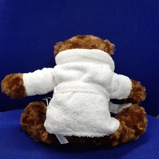 Photo from the official notice: Towelsoft Wellness Teddy with Sewn Eyes and Mini Bathrobe teddy bear — choking risk
