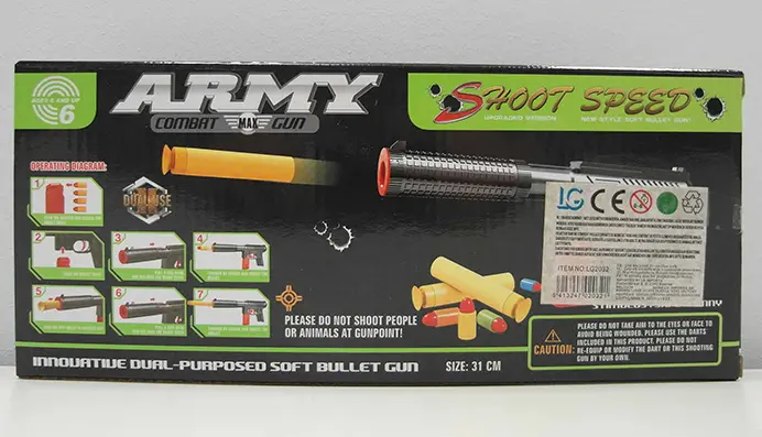 Foto uit de officiële melding: SENYE Pistolet avec chargeur Speelgoedpistool — risico: Aantasting van het gezichtsvermogen