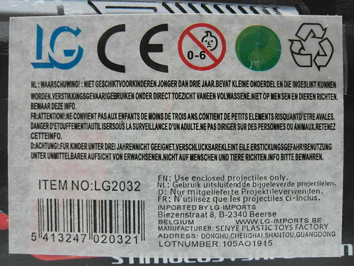 Foto uit de officiële melding: SENYE Pistolet avec chargeur Speelgoedpistool — risico: Aantasting van het gezichtsvermogen