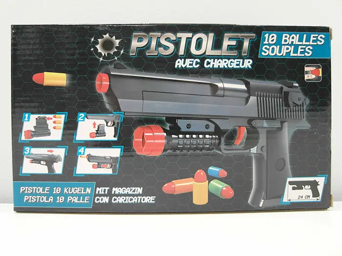 Foto uit de officiële melding: B &amp; G International Pistolet avec chargeur Speelgoedgeweer — risico: Aantasting van het gezichtsvermogen