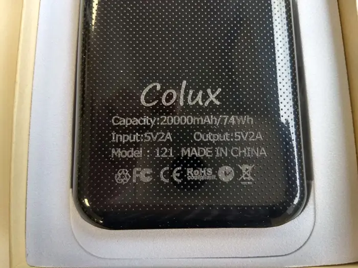 Photo from the official notice: Colux Colux Power Bank 20000 mAh — burns & fire risk