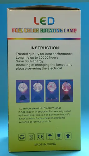 Photo from the official notice: LED FULL COLOR ROTATING  LAMP / Led lampa led light — burns & electric shock risk
