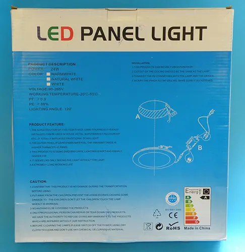 Foto do aviso oficial: LED Panel Light Luminária embutida — risco: Queimaduras & Choque elétrico