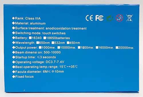 Photo de l’avis officiel: LASER (on the packaging); Li thium battery charger (on the charger) Pointeur laser avec chargeur — risque: Dommages à la vue & Choc électrique