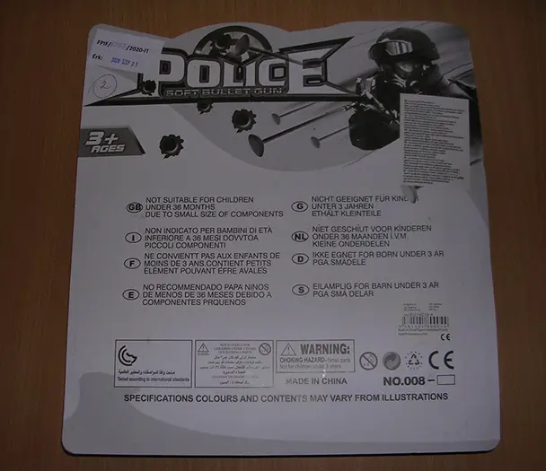 Photo de l’avis officiel: Police soft bullet gun Jeu de police de jouet — risque: Risque chimique & Étouffement (A12/01897/20)
