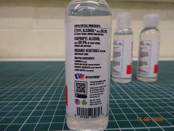 Photo de l’avis officiel: Yucky Hands Hand Sanitiser Gel Désinfectant pour les mains — risque: Brûlures & Incendie
