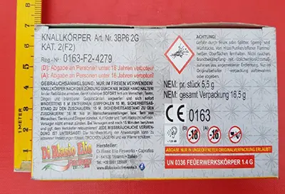 Photo de l’avis officiel: Di Blasio Elio Fireworks Cobra 6 R Silber Feux d’artifice — risque: Brûlures & Lésions auditives
